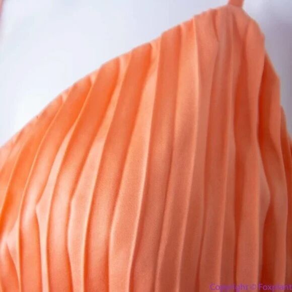 NEW EXPRESS metallic cutout pleated‎ maxi dress in coral , women's size L - Picture 8 of 16